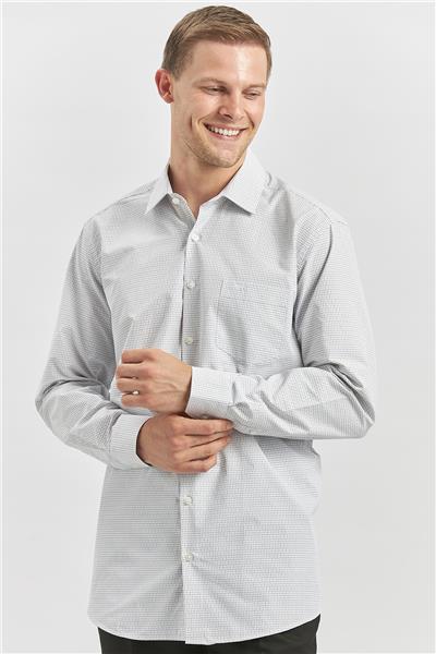 Gri Uzun Kol Kareli Desen Sert Yaka Comfort Fit Gömlek 1004240254