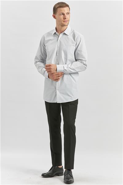 Gri Uzun Kol Kareli Desen Sert Yaka Comfort Fit Gömlek 1004240254