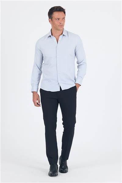 Siyah Uzun Kol Sert Yaka Cepsiz  Slim Fit Pamuklu Gömlek 1004250225