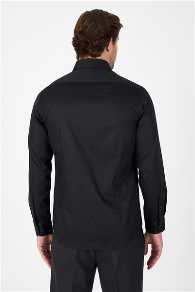 Siyah Uzun Kol Yarım İtalyan Yaka Cepsiz Non Iron Slim Fit Pamuklu Gömlek 1004250267