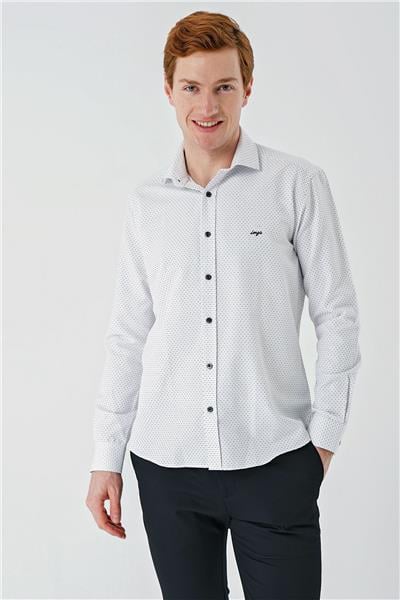 Siyah Uzun Kollu Desenli Armürlü Cepsiz Pamuklu Klasik Slim Fit Dar Kesim Gömlek 1004240189