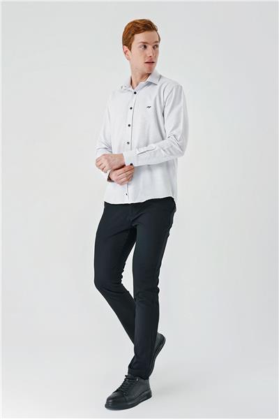 Siyah Uzun Kollu Desenli Armürlü Cepsiz Pamuklu Klasik Slim Fit Dar Kesim Gömlek 1004240189