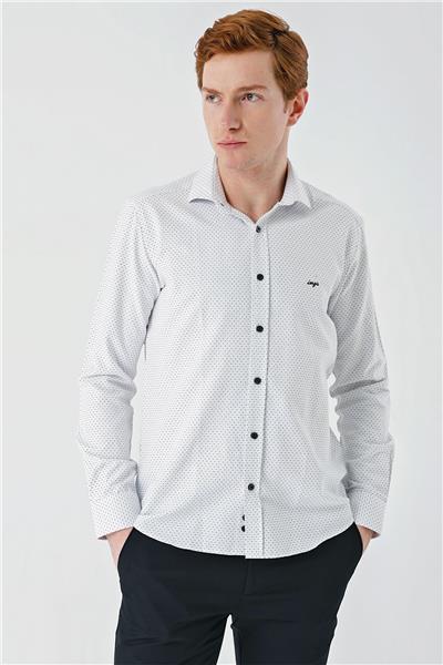 Siyah Uzun Kollu Desenli Armürlü Cepsiz Pamuklu Klasik Slim Fit Dar Kesim Gömlek 1004240189