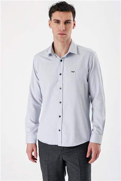 Siyah Uzun Kollu Desenli Armürlü Sert Yaka Cepsiz Pamuklu Slim Fit Dar Kesim Gömlek 1004235171