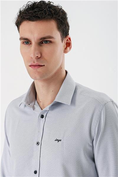 Siyah Uzun Kollu Desenli Armürlü Sert Yaka Cepsiz Pamuklu Slim Fit Dar Kesim Gömlek 1004235171