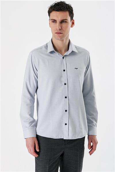 Siyah Uzun Kollu Desenli Armürlü Sert Yaka Cepsiz Pamuklu Slim Fit Dar Kesim Gömlek 1004235171