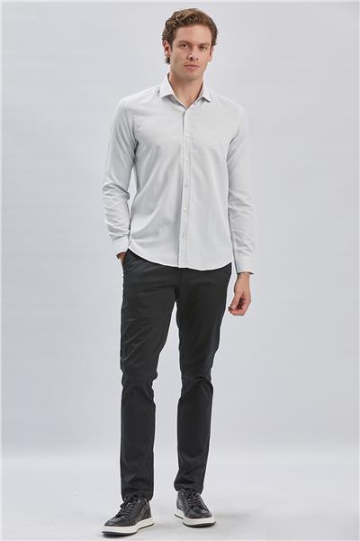 Siyah Uzun Kollu Desenli Bez Ayağı Cepsiz Pamuklu Klasik Slim Fit Dar Kesim Gömlek 1004240236