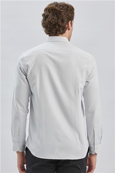 Siyah Uzun Kollu Desenli Bez Ayağı Cepsiz Pamuklu Klasik Slim Fit Dar Kesim Gömlek 1004240236