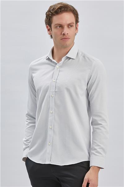 Siyah Uzun Kollu Desenli Bez Ayağı Cepsiz Pamuklu Klasik Slim Fit Dar Kesim Gömlek 1004240236