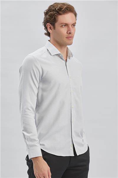 Siyah Uzun Kollu Desenli Bez Ayağı Cepsiz Pamuklu Klasik Slim Fit Dar Kesim Gömlek 1004240236