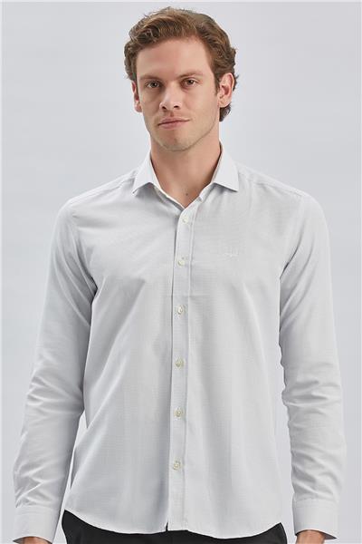 Siyah Uzun Kollu Desenli Bez Ayağı Cepsiz Pamuklu Klasik Slim Fit Dar Kesim Gömlek 1004240236