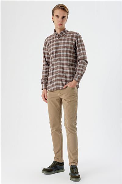 Siyah Uzun Kollu Ekoseli Bez Ayağı Düğmeli Yaka Cepli Pamuklu Comfort Fit Gömlek 1004235173