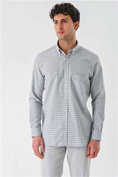 Siyah Uzun Kollu Ekoseli Cepli Garnili Pamuklu Klasik Comfort Fit Rahat Kesim Gömlek 1004240227