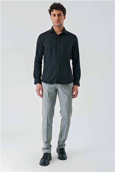 Siyah Uzun Kollu Oxford Cepsiz Pamuklu Klasik Slim Fit Dar Kesim Gömlek 1004240235