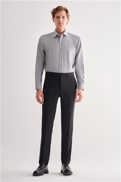 Siyah Yan Cep Açık Paça Kendinden Desenli Slim Fit Esnek Pantolon 1003255151