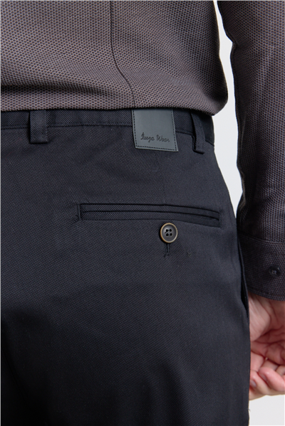 Siyah Yan Cep Düz Paça Armürlü Slim Fit Pamuklu Chino Pantolon 1003260165