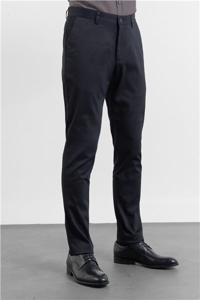Siyah Yan Cep Düz Paça Armürlü Slim Fit Pamuklu Chino Pantolon 1003260165