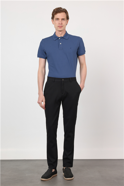 Siyah Yan Cep Düz Paça Armürlü Slim Fit Pamuklu Chino Pantolon 1003260161