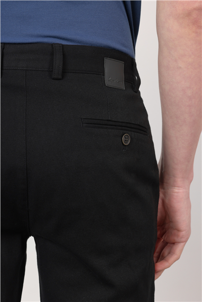 Siyah Yan Cep Düz Paça Armürlü Slim Fit Pamuklu Chino Pantolon 1003260161