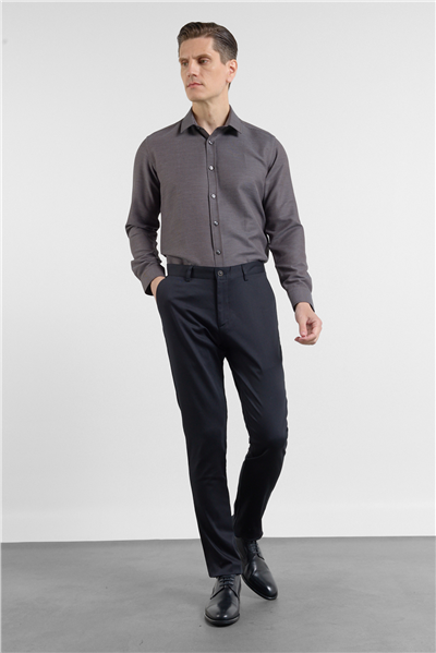Siyah Yan Cep Düz Paça Armürlü Slim Fit Pamuklu Chino Pantolon 1003260165