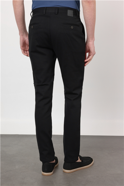 Siyah Yan Cep Düz Paça Armürlü Slim Fit Pamuklu Chino Pantolon 1003260161
