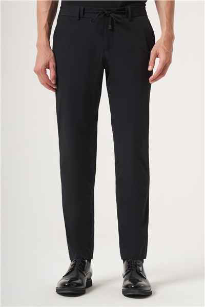 Siyah Yan Cep Düz Paça Örme Lastikli Slim Fit Jogger Pantolon 1003260164