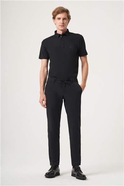 Siyah Yan Cep Düz Paça Örme Lastikli Slim Fit Jogger Pantolon 1003260164