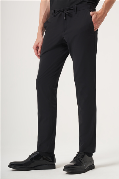 Siyah Yan Cep Düz Paça Örme Lastikli Slim Fit Jogger Pantolon 1003260164
