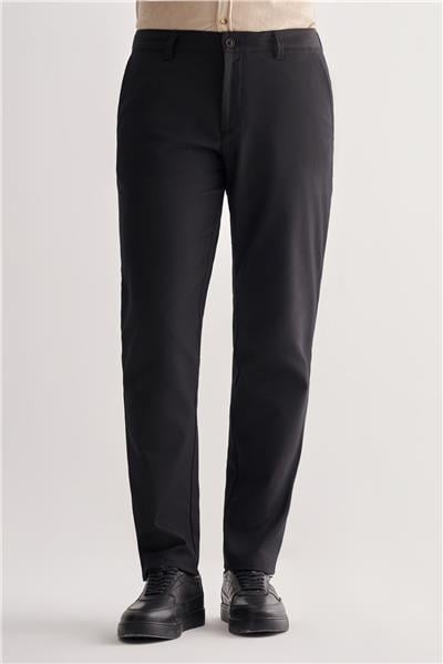 Siyah Yan Cep Düz Paça Pamuklu Comfort Fit Chino Casual Pantolon 1003255166