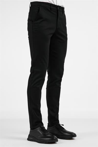 Siyah Yan Cep Düz Paça Pamuklu Slim Fit Chino Casual Pantolon 1003255155