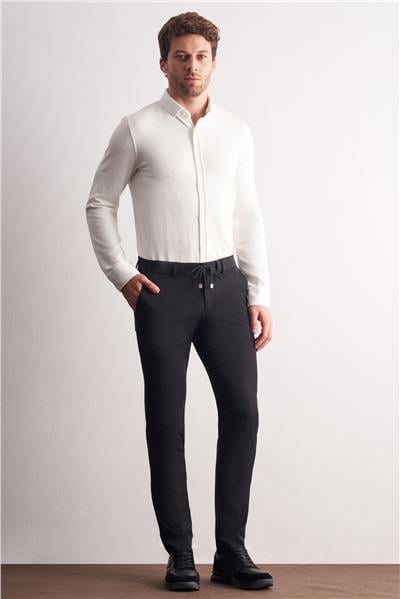 Siyah Yan Cep Düz Paça  Slim Fit Chino Casual Pantolon 1003255158