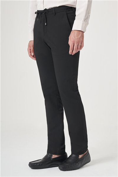 Siyah Yan Cep Kendinden Desenli Gofreli Jogger Slim Fit Esnek Pantolon 1003260177
