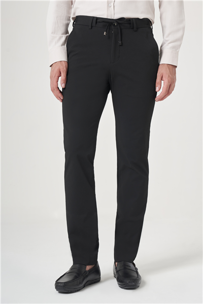 Siyah Yan Cep Kendinden Desenli Gofreli Jogger Slim Fit Esnek Pantolon 1003260177