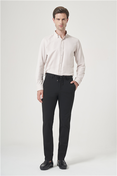Siyah Yan Cep Kendinden Desenli Gofreli Jogger Slim Fit Esnek Pantolon 1003260177