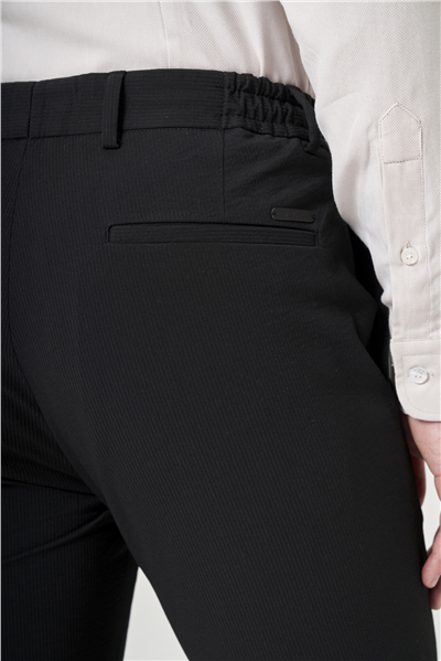 Siyah Yan Cep Kendinden Desenli Gofreli Jogger Slim Fit Esnek Pantolon 1003260177