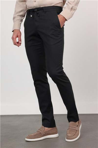 Siyah Yan Cep Keten Slim Fit Keten Karışımlı Jogger Pantolon 1003260169