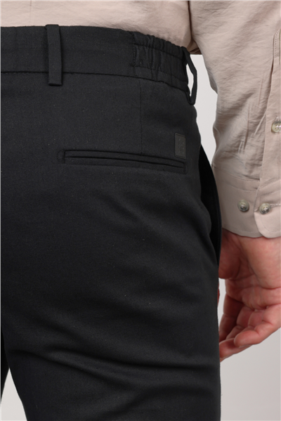 Siyah Yan Cep Keten Slim Fit Keten Karışımlı Jogger Pantolon 1003260169