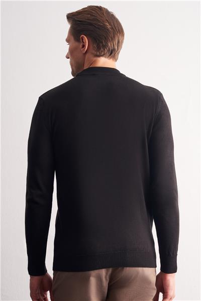 Siyah Yarım Balıkçı Yaka Uzun Kol Cepsiz Comfort Fit Pamuklu Triko Kazak 1012255219