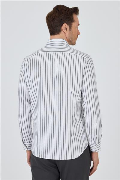 Siyah Yarım İtalyan Yaka Çizgili Desen Casual Slim Fit Gömlek 1004250216