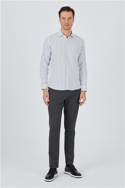 Siyah Yarım İtalyan Yaka Çizgili Desen Casual Slim Fit Gömlek 1004250216