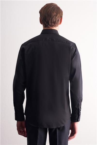 Siyah Yarım İtalyan Yaka Uzun Kol Premium Slim Fit Pamuklu Gömlek 1004255198