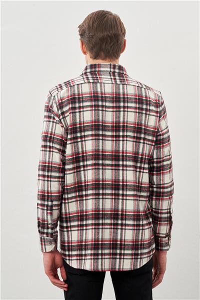 Siyah Yünlü Ekose Desen Yumuşak Yaka Cepsiz Uzun Kol Casual Comfort Fit Gömlek 1004245227