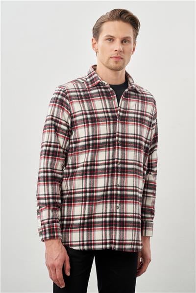 Siyah Yünlü Ekose Desen Yumuşak Yaka Cepsiz Uzun Kol Casual Comfort Fit Gömlek 1004245227