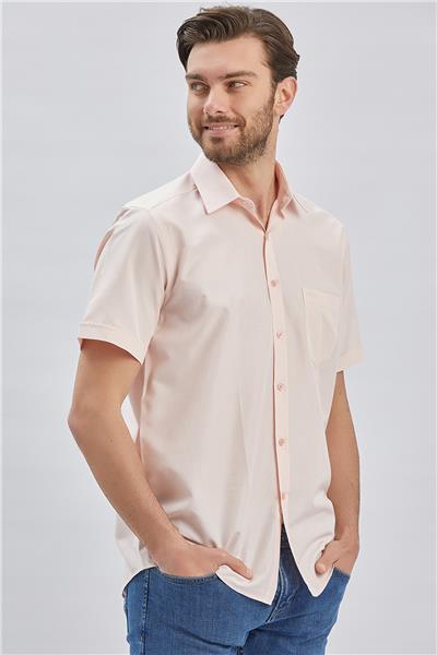 Somon Kısa Kollu Desenli Sert Yaka Cepli Pamuklu Klasik Comfort Fit Rahat Kesim Gömlek 1004240231