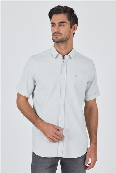 Yeşil Biritli Yaka Düz Casual Pamuklu Comfort Fit Gömlek 1004250221