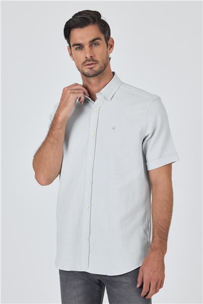 Yeşil Biritli Yaka Düz Casual Pamuklu Comfort Fit Gömlek 1004250221
