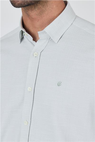 Yeşil Biritli Yaka Düz Casual Pamuklu Comfort Fit Gömlek 1004250221