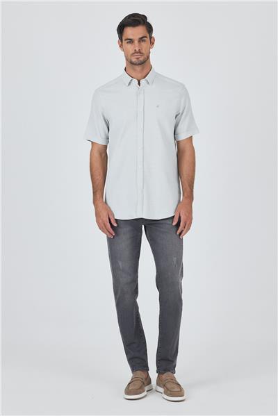 Yeşil Biritli Yaka Düz Casual Pamuklu Comfort Fit Gömlek 1004250221
