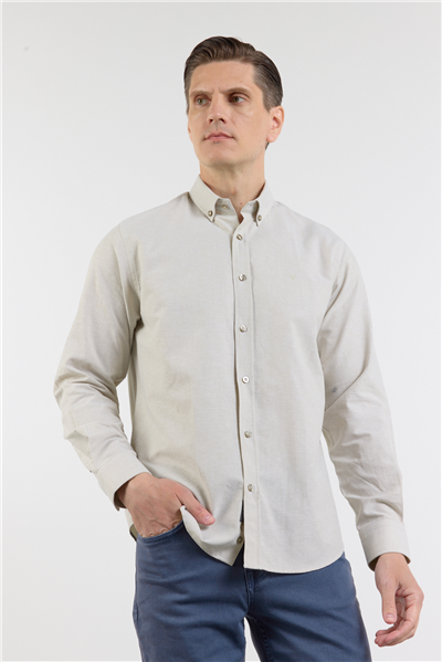 Yeşil Oxford Düğmeli Yaka Uzun Kol Cepsiz Slim Fit Pamuklu Gömlek 1004260182