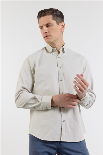 Yeşil Oxford Düğmeli Yaka Uzun Kol Cepsiz Slim Fit Pamuklu Gömlek 1004260182